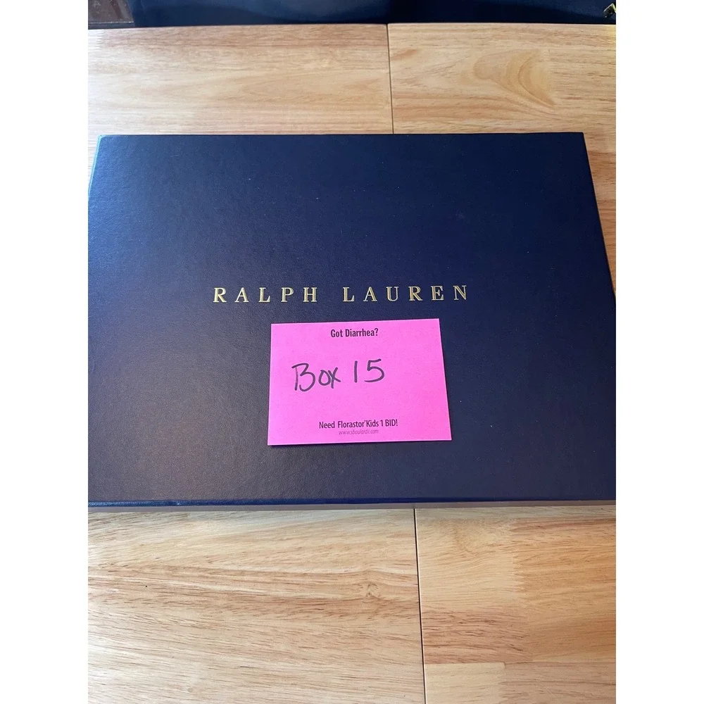 Ralph Lauren Navy Blue Gold‎ Logo Gift Storage Box 15.5x11.5x2 Large Authentic